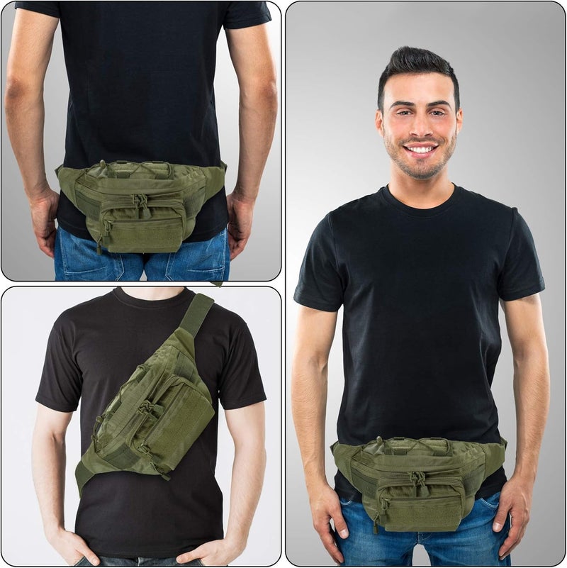 FRTKK Tactical Fanny Pack Military Waist Bag Pack with USA Flag Patch Utility Hip Pack with Adjustable Strap for Outdoors Fishing Cycling Camping Hiking Dog Walking (Army green 2) - Image 5